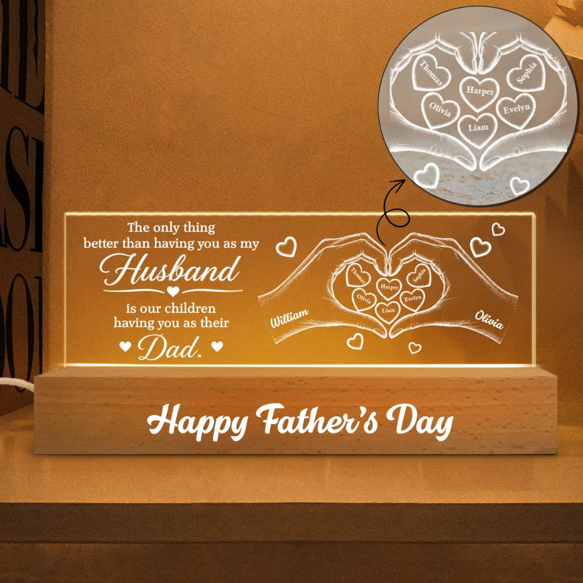 The Only Thing Having You As My Husband Hearts in Hands - Personalized 3D Led Light - Gift For Dad - Image 7