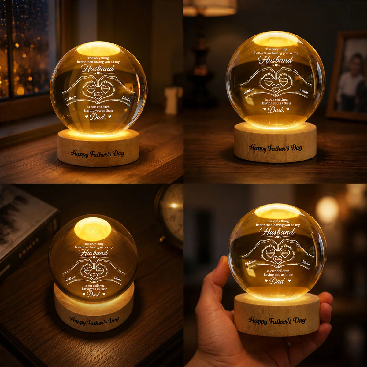 The Only Thing Having You As My Husband Hearts in Hands - Personalized Crystal Globe Lamp - Gift For Dad, Husband - Image 6