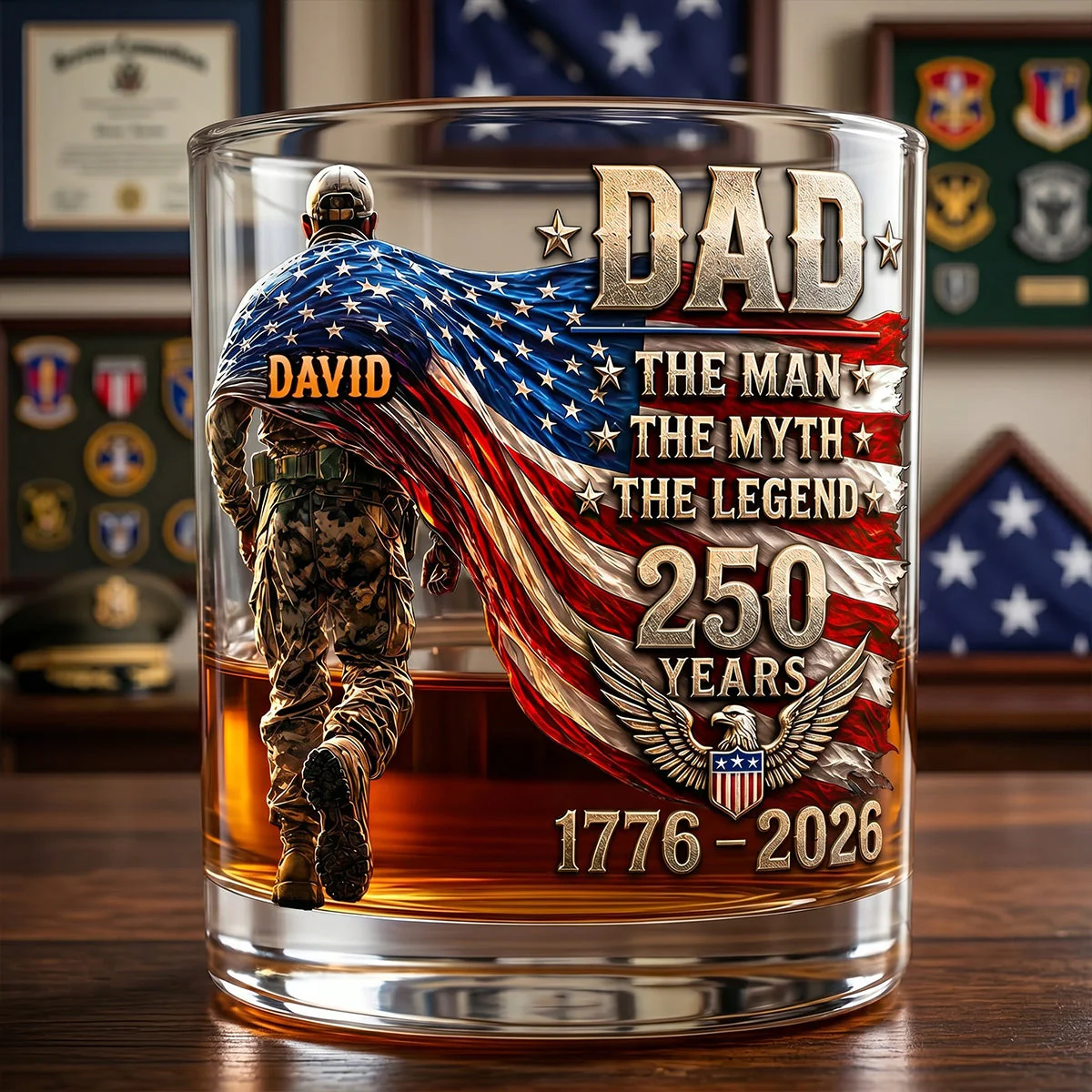 The Patriot Legend Dad 250 Years - Personalized Whiskey Glass - Patriotic Gift For Dad