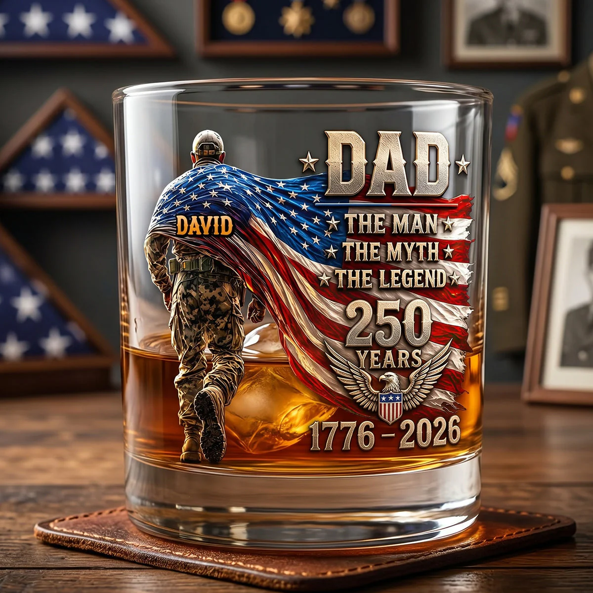 The Patriot Legend Dad 250 Years - Personalized Whiskey Glass - Patriotic Gift For Dad - Image 3