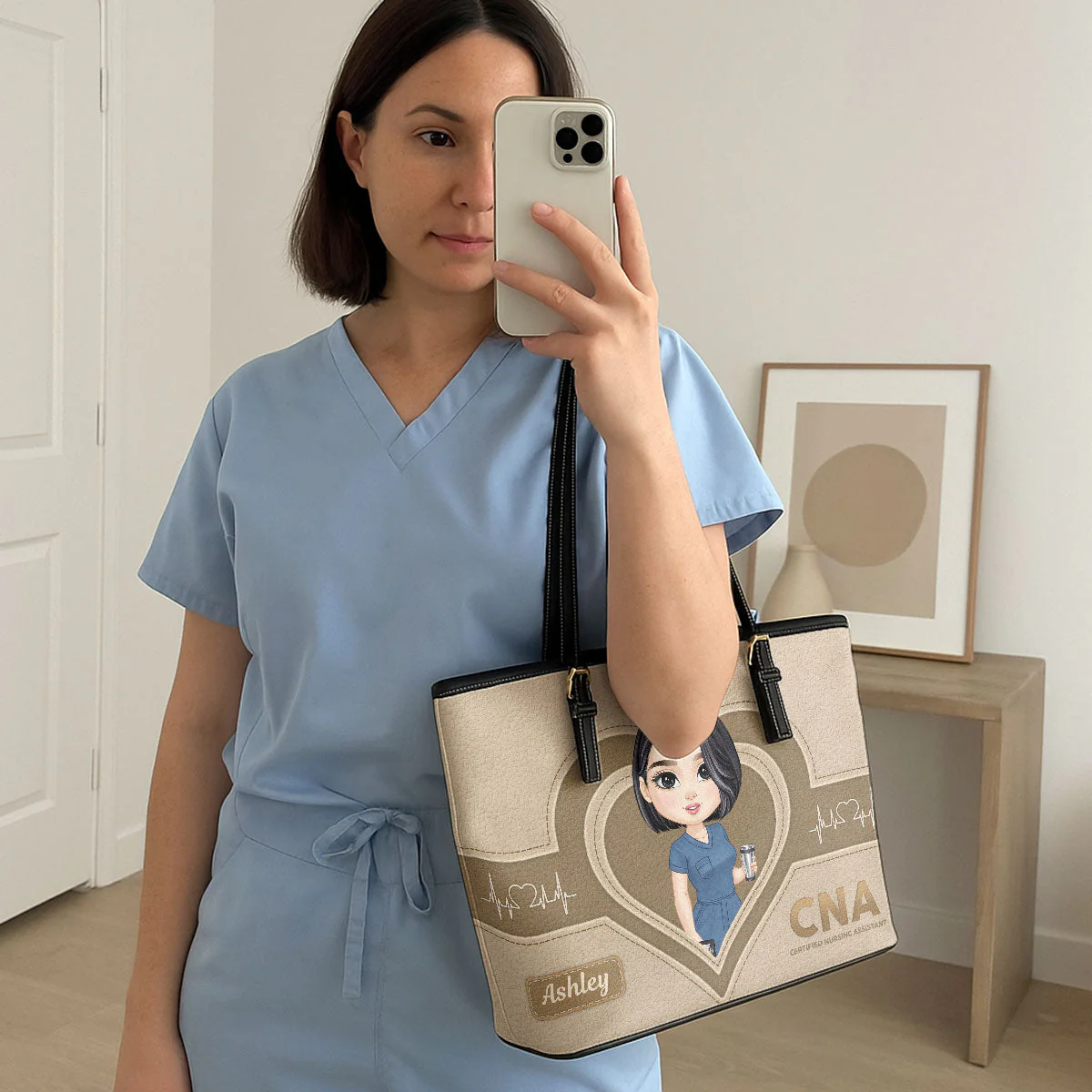 The Scrub Life - Personalized Leather Tote Bag - Gift For Nurse | NR4 HH01 - Image 2