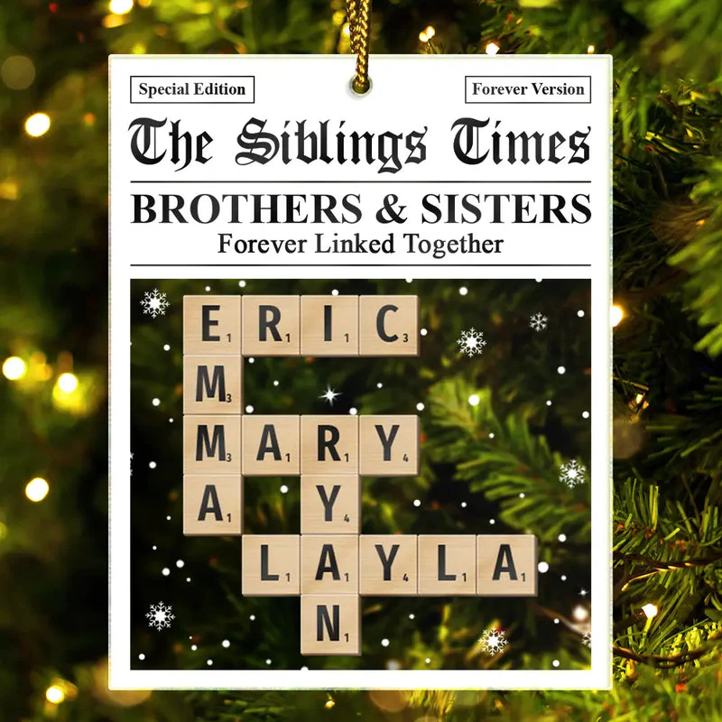 The Siblings Times Newspaper - Personalized Crossword Acrylic Ornament - Christmas Gift For Brother, Sister, Family HH01