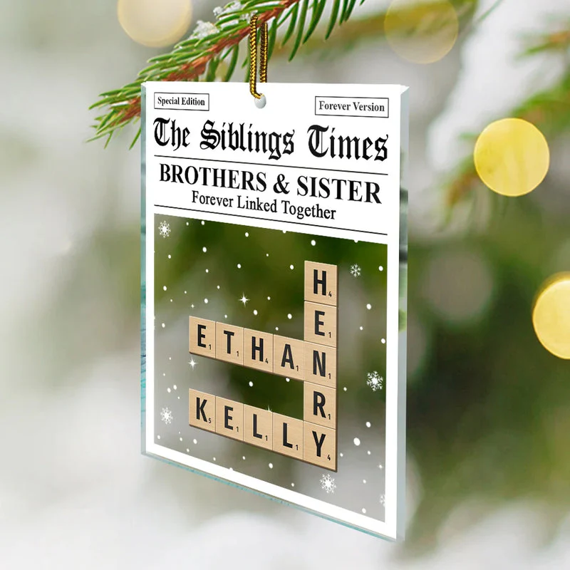 The Siblings Times Newspaper - Personalized Crossword Acrylic Ornament - Christmas Gift For Brother, Sister, Family HH01 - Image 2