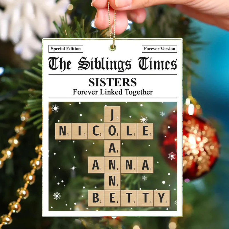 The Siblings Times Newspaper - Personalized Crossword Acrylic Ornament - Christmas Gift For Brother, Sister, Family HH01 - Image 4