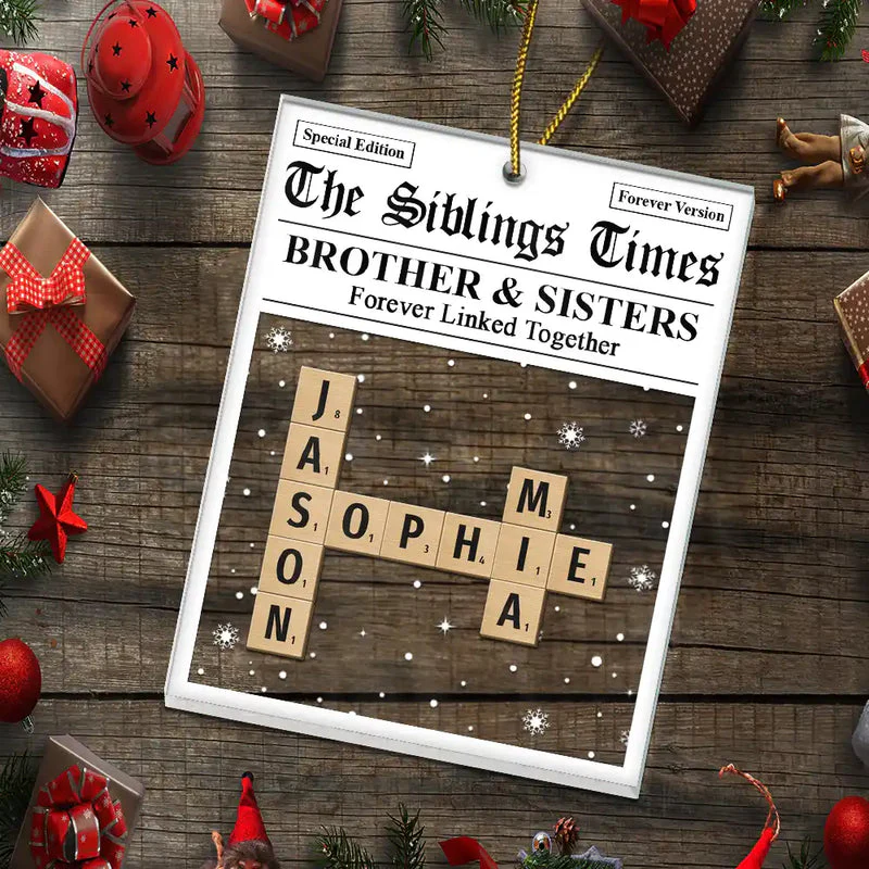 The Siblings Times Newspaper - Personalized Crossword Acrylic Ornament - Christmas Gift For Brother, Sister, Family HH01 - Image 5