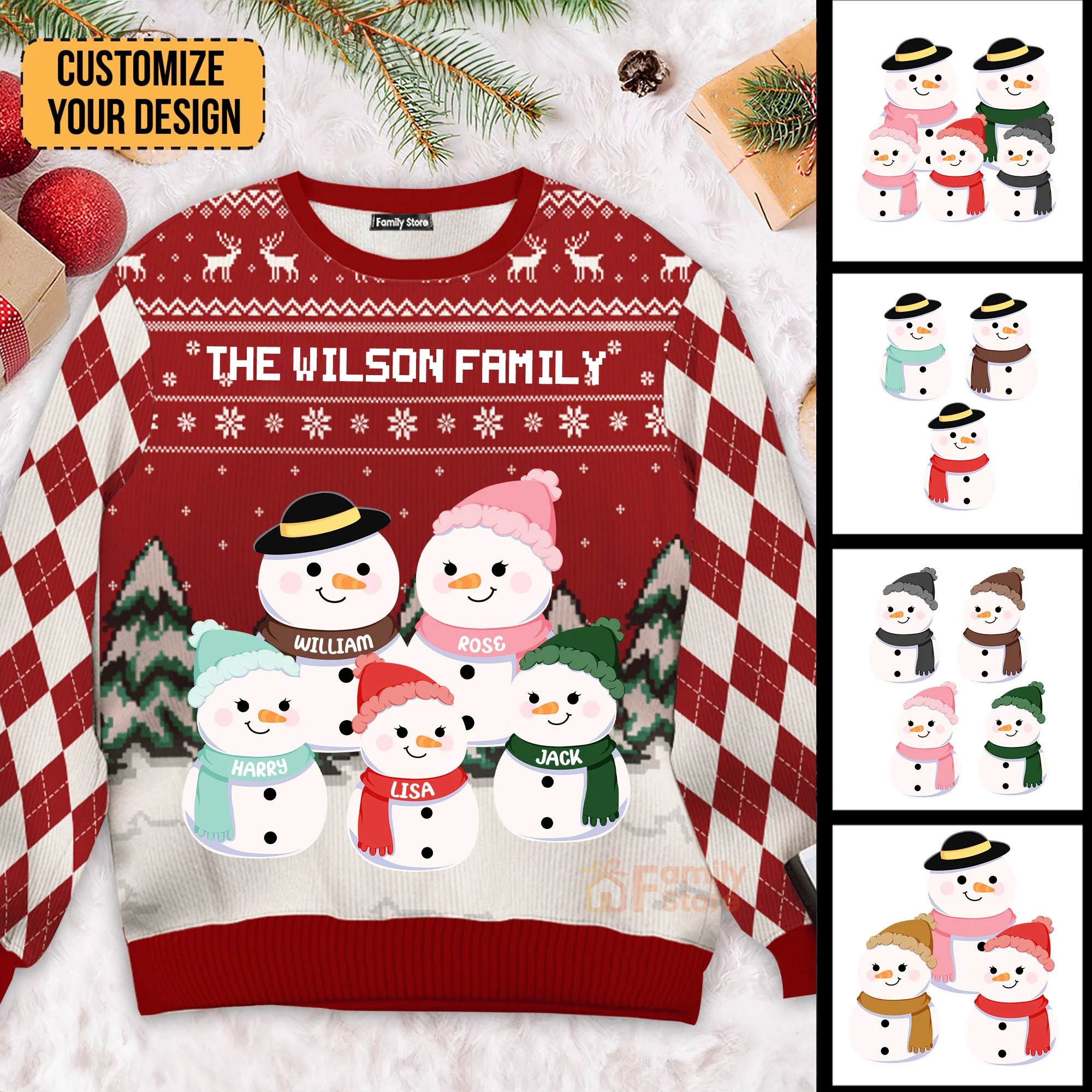 The Snowman Family In Christmas - Gift for Grandma, Grandpa, Family Member - Personalized Ugly Sweatshirt NA94 - Image 2