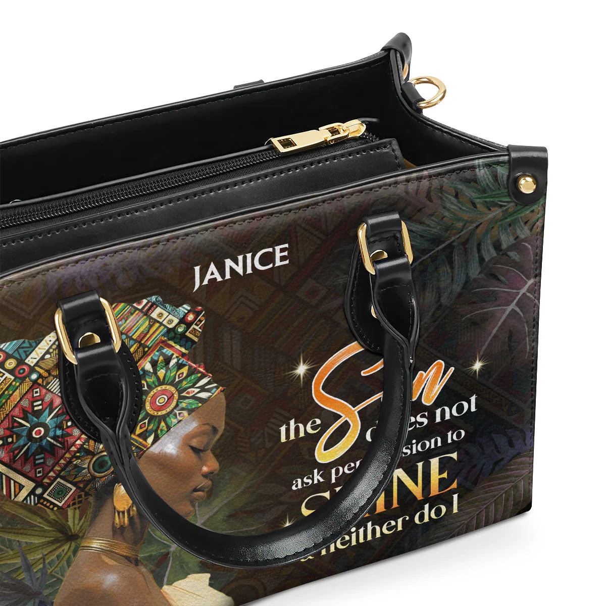The Sun Does Not Ask to Shine - Custom Name Afrocentric Leather Handbag - Gift For Her HD95 - Image 3