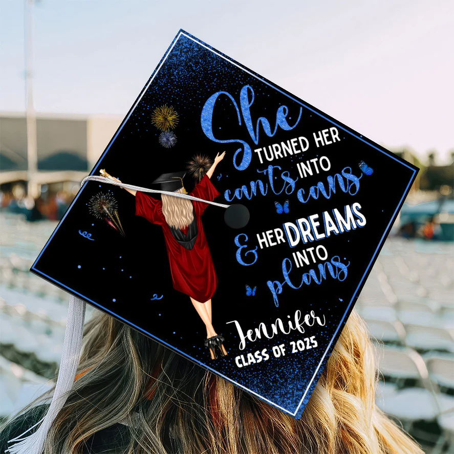 The Turned Her Can'ts Into Cans And Her Dreams Into Plans - Personalized Graduation Cap Topper | GR4 NA94 - Image 2