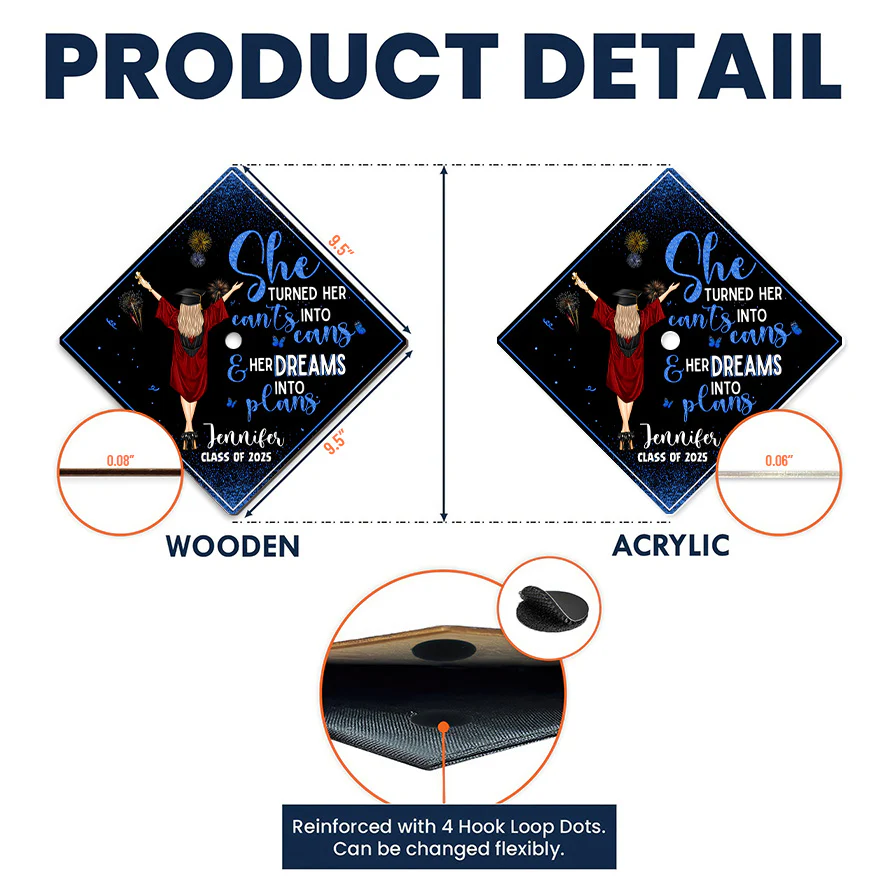 The Turned Her Can'ts Into Cans And Her Dreams Into Plans - Personalized Graduation Cap Topper | GR4 NA94 - Image 5