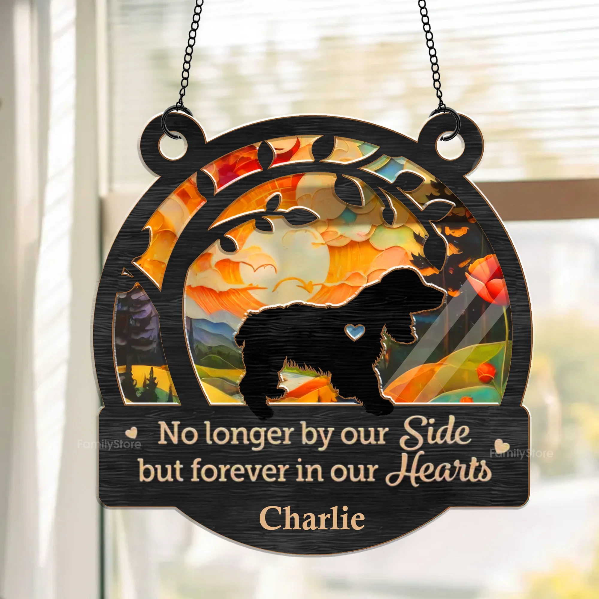 Their Purrs Are Forever Reverberating In Your Heart - Memorial Gift For Pet , Personalized Window Hanging Window Hanging Suncatcher Ornament