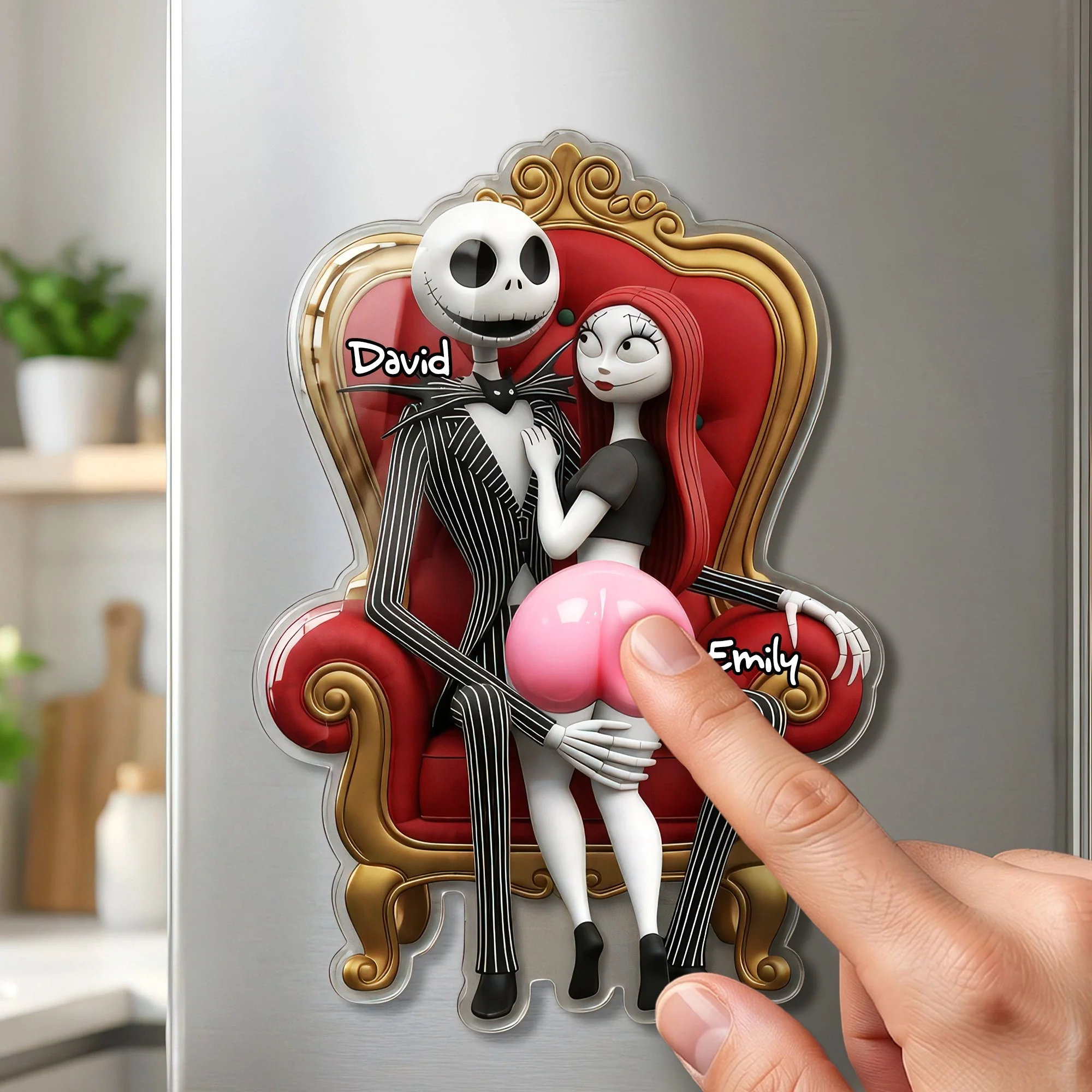 This Ass Belongs To Him - Personalized Squishy Acrylic Fridge Magnet - Funny Gift For Couple - Spooky