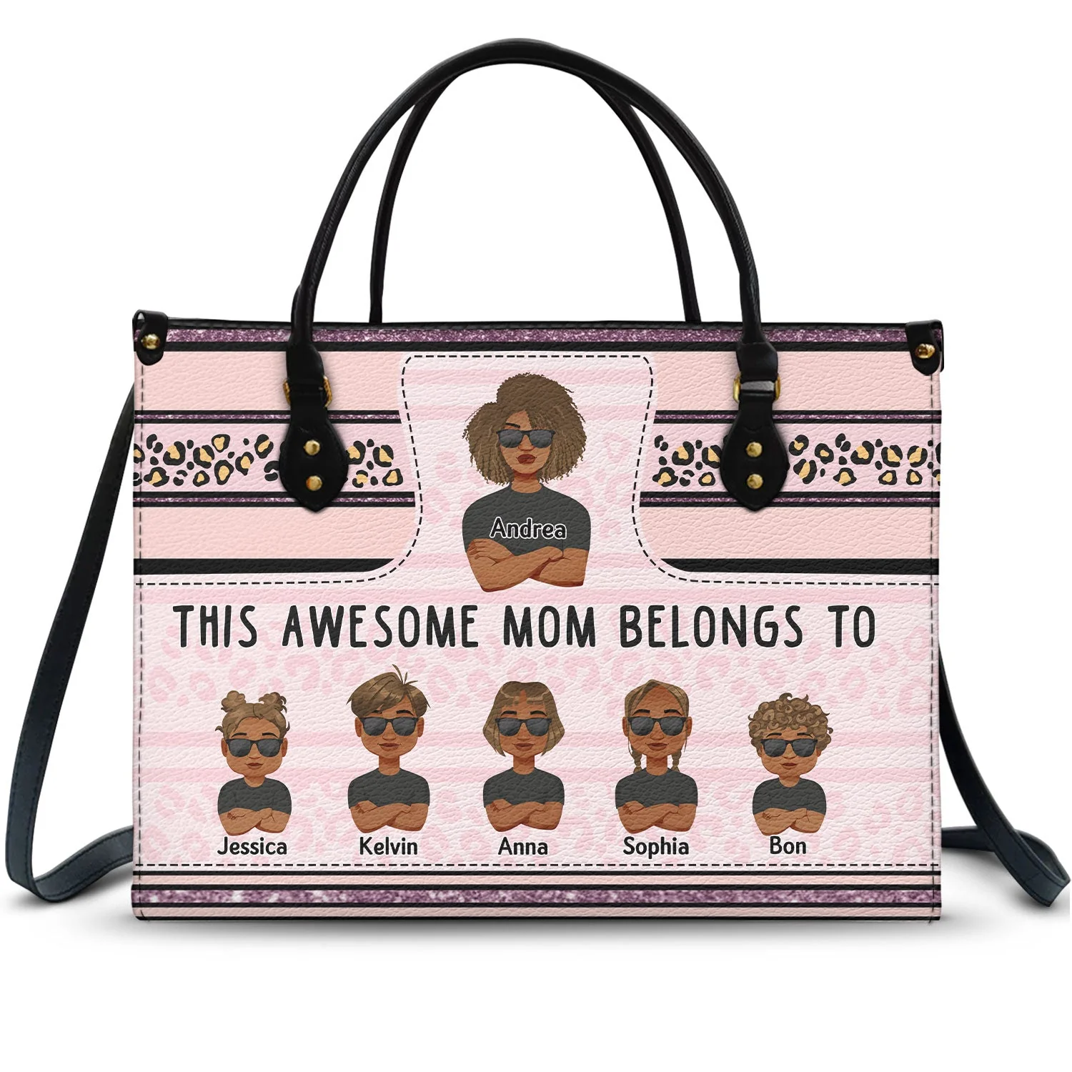 This Awesome Mom Belongs To - Personalized Leather Bag - Gift For Mother, Grandma, Grandmother, Mother's Day | CL50 NA94