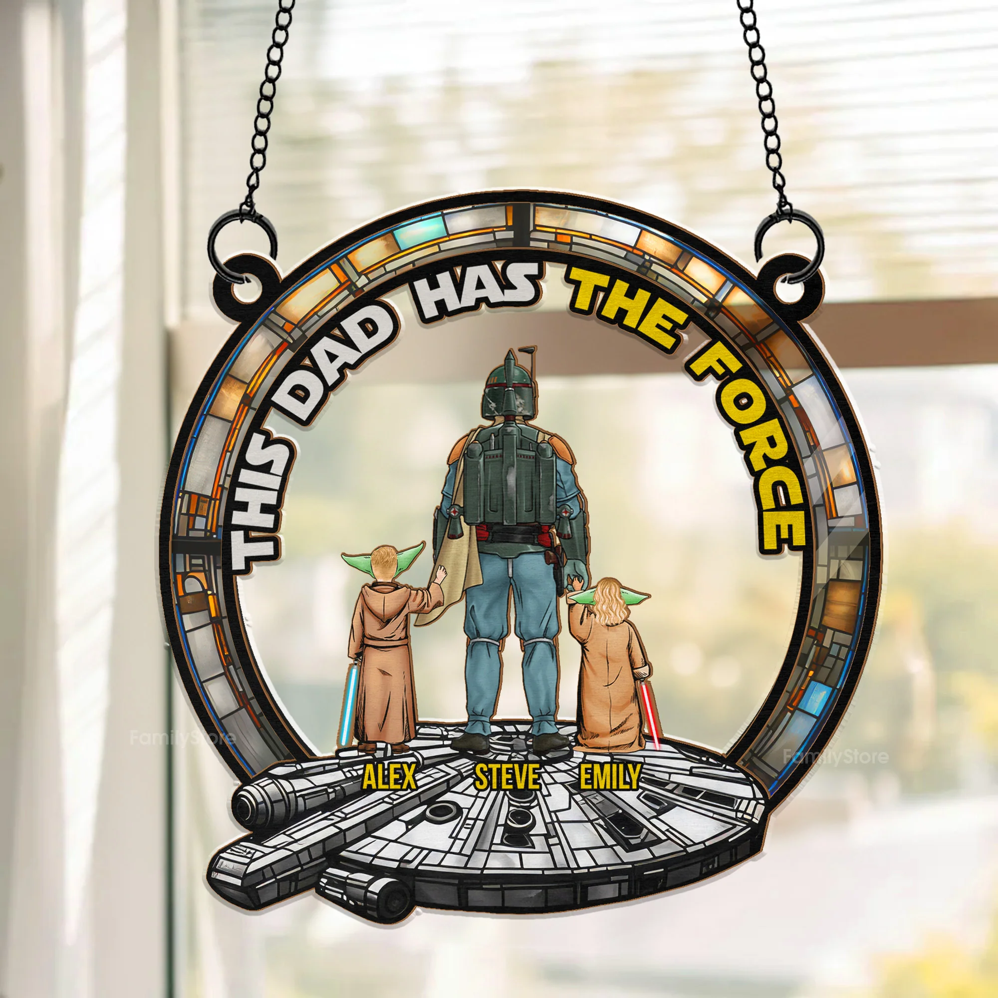 This Dad Has The Force - Personalized Window Hanging Suncatcher Ornament - Gift for Dad, HUsband| CL08 NH96