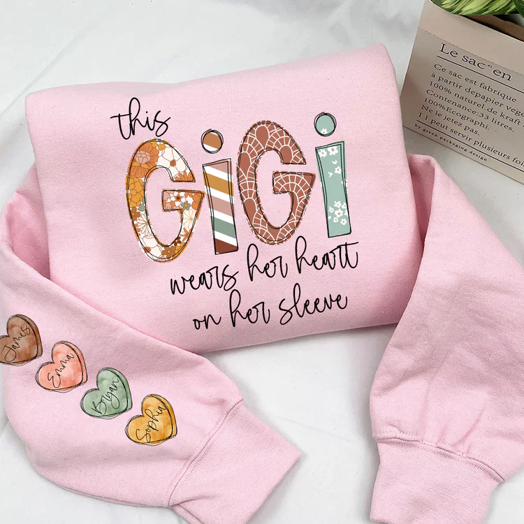 This Gigi Wears Her Heart On Her Sleeve - Personalized Sweatshirt With Design On Sleeve -  Meaningful Gifts For Grandma, Mom, Wife | Custom Sleeve NH96 - Image 18