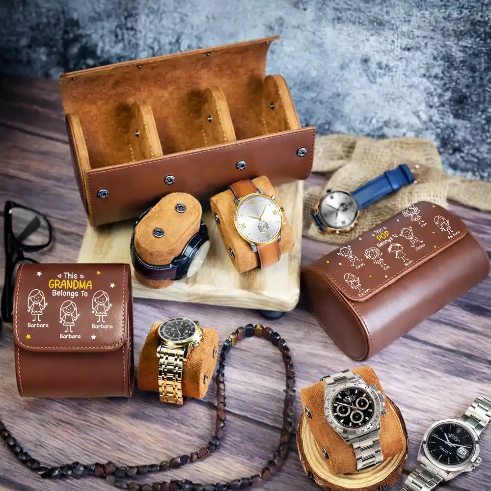 This Grandpa Belongs To - Personalized Leather Watch Case - Gift For Dad - Image 2