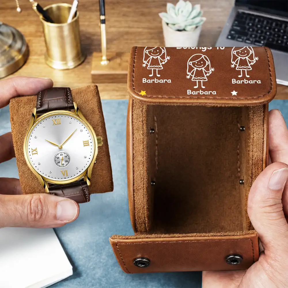 This Grandpa Belongs To - Personalized Leather Watch Case - Gift For Dad - Image 3