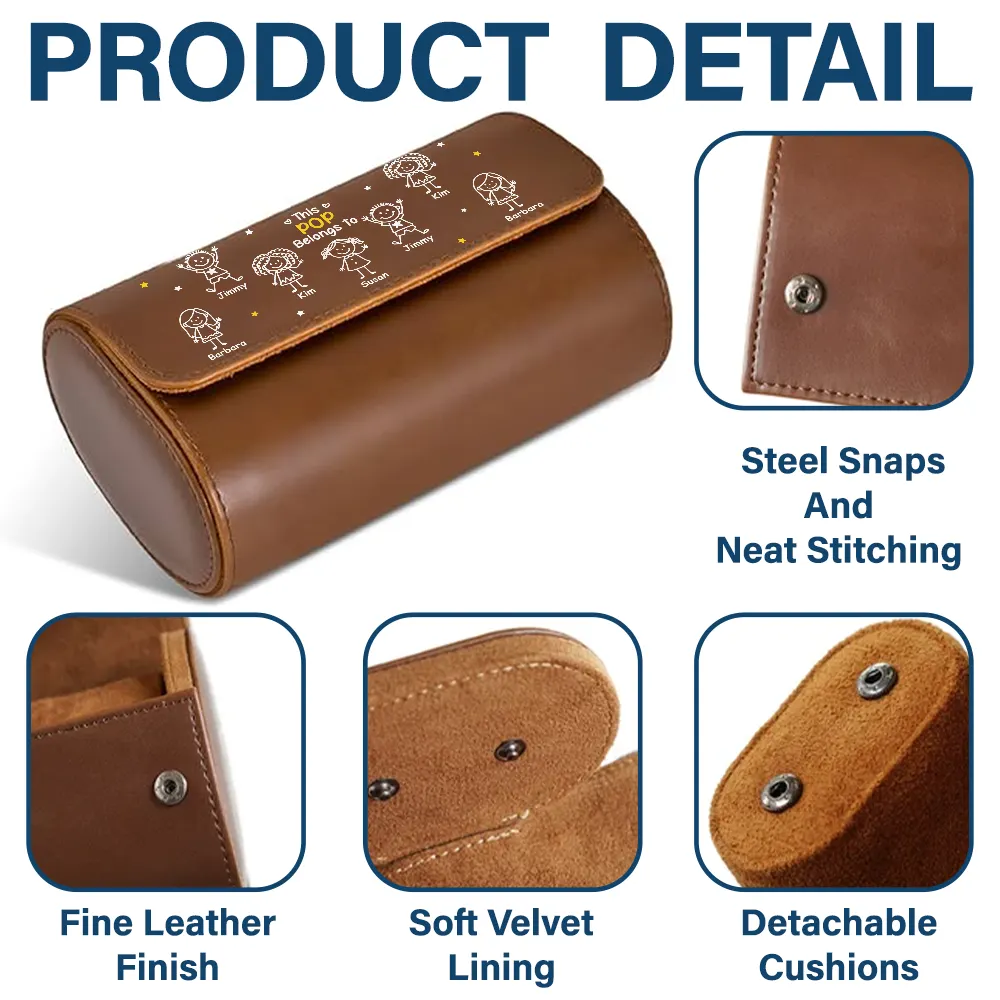 This Grandpa Belongs To - Personalized Leather Watch Case - Gift For Dad - Image 4