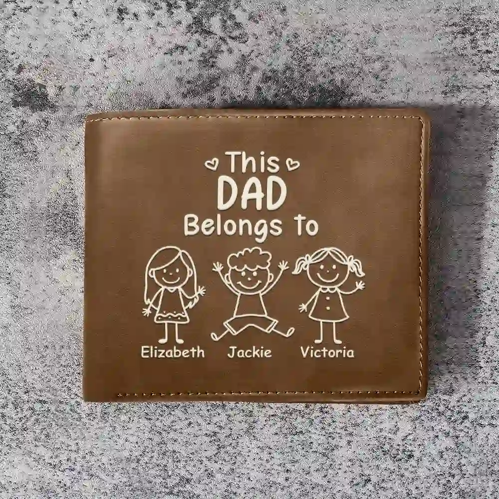 This Grandpa Dad Belongs To Kids - Personalized Leather Wallet For Men - Gift For Dad, Grandpa - Image 3