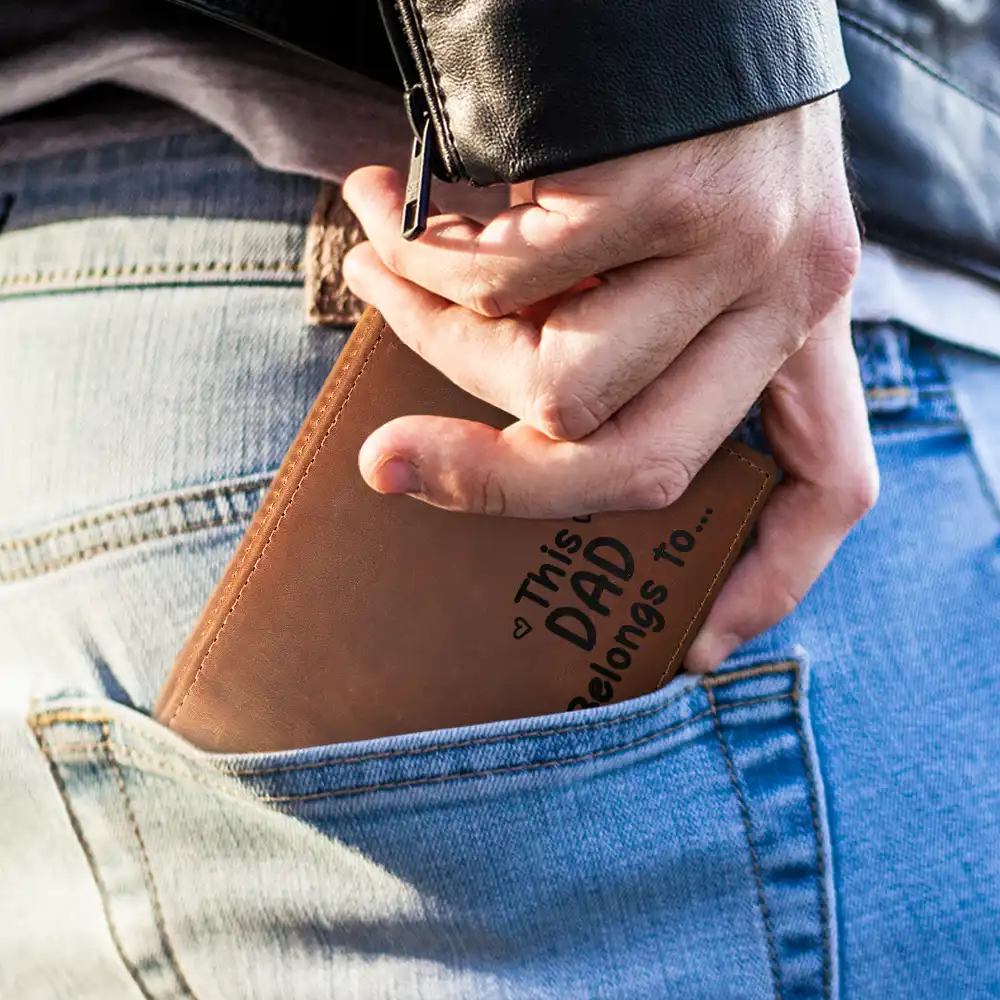 This Grandpa Dad Belongs To Kids Pet - Personalized Leather Wallet For Men - Gift For Dad, Grandpa - Image 3