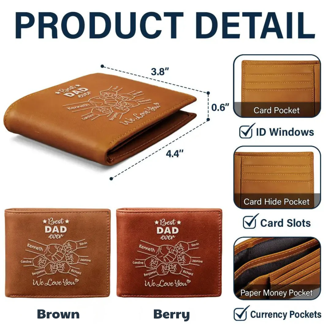 This Grandpa Dad Belongs To Kids Pet - Personalized Leather Wallet For Men - Gift For Dad, Grandpa - Image 5