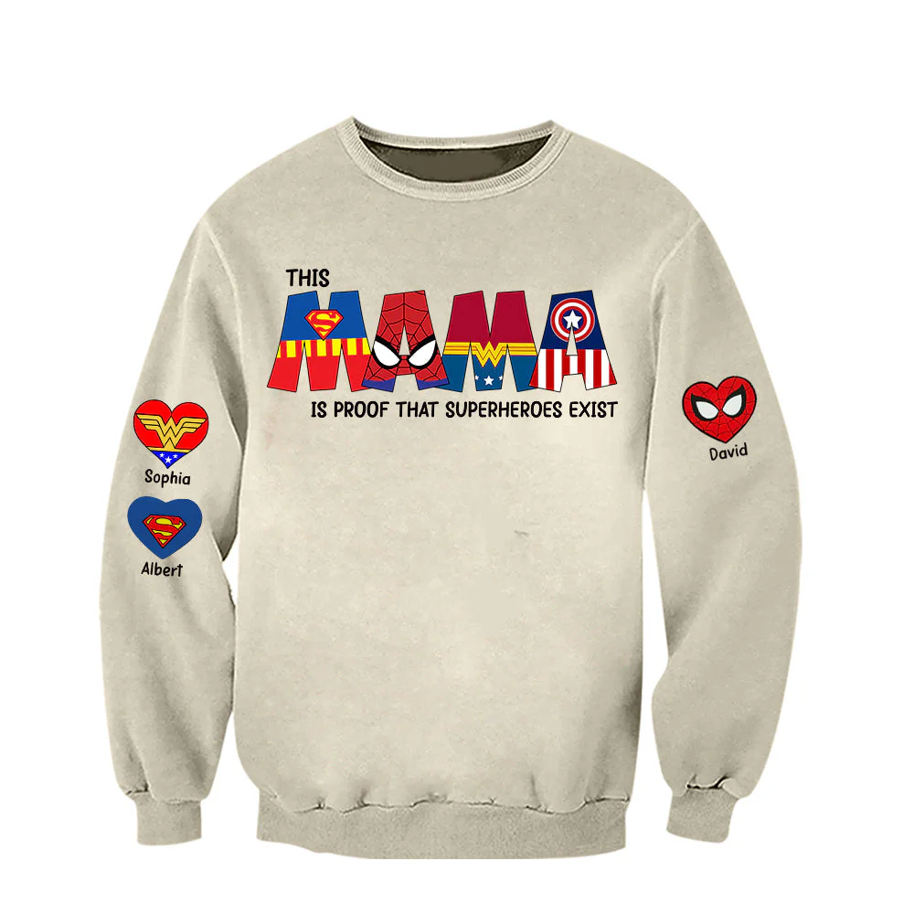 This Mom Is Proof Superheroes Exist - Personalized Sweatshirt With Design On Sleeve - Gift For Mom, Grandma HN02 - Image 4