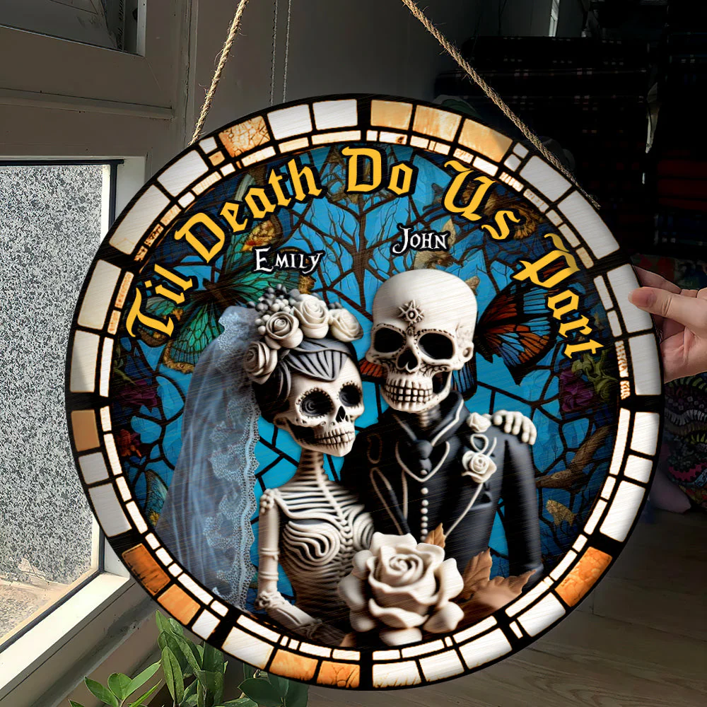 Til Death Do Us Part -  Personalized Skull Wooden Sign -  Halloween Gift For Couple HH01