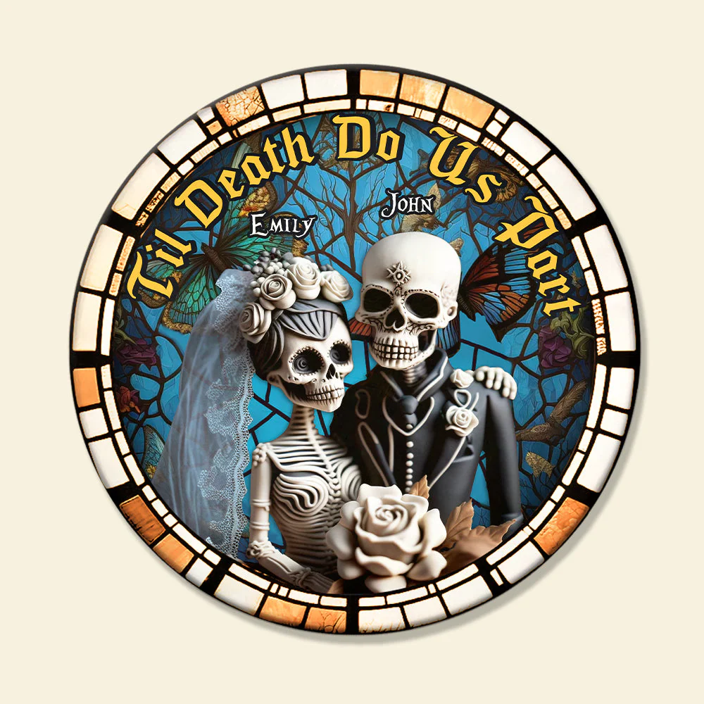 Til Death Do Us Part -  Personalized Skull Wooden Sign -  Halloween Gift For Couple HH01 - Image 2