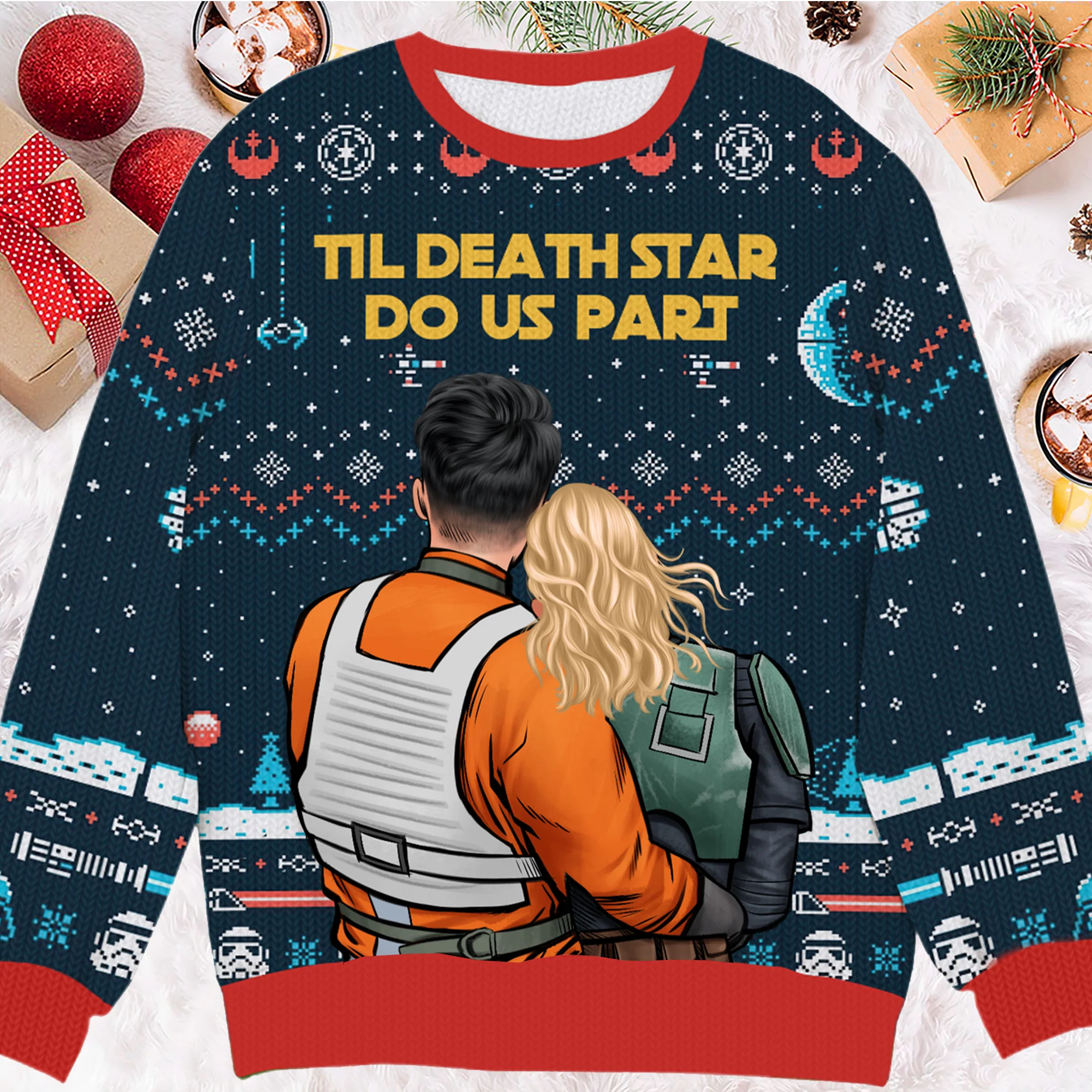 Stwa Till Death Star Do Us Part - Gift For Couple, Husband Wife, Anniversary - Personalized Ugly Sweatshirt - CL19 NH96