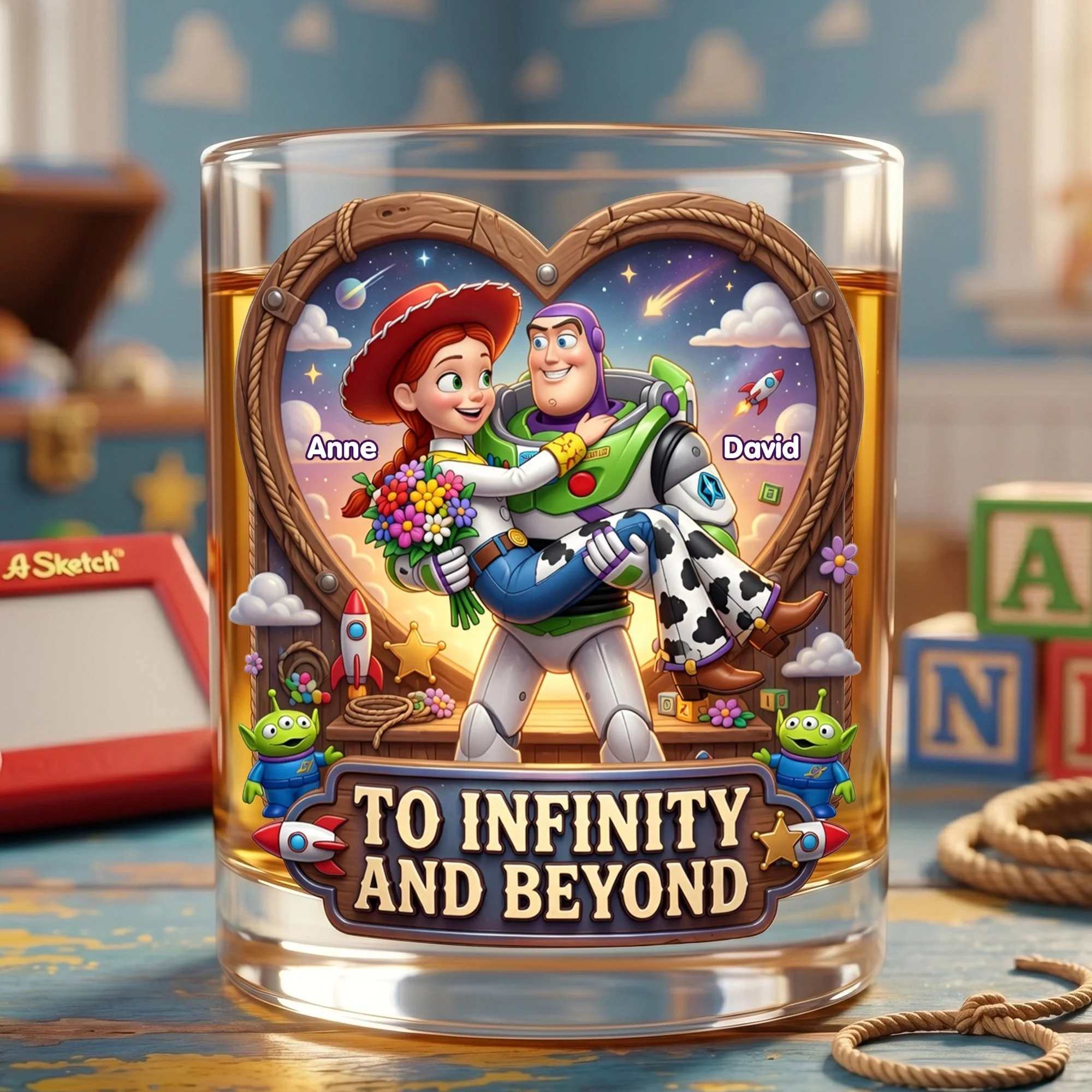 To Infinity And Beyond - Personalized Whiskey Glass - Gift For Couple - DSNY - Image 2