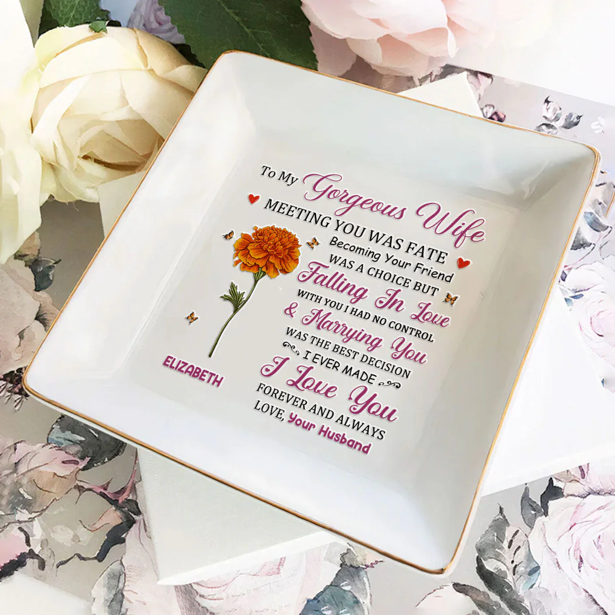 To My Gorgeous Wife - Personalized Jewelry Dish - Gift For Wife, Anniversary, Engagement, Wedding, Marriage Gift - NA94 - Image 2