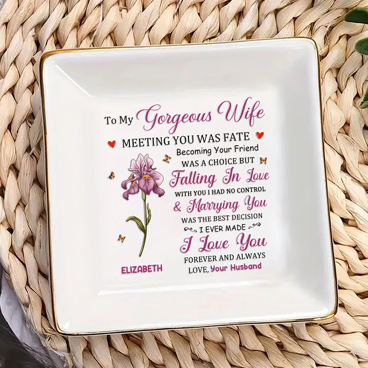 To My Gorgeous Wife - Personalized Jewelry Dish - Gift For Wife, Anniversary, Engagement, Wedding, Marriage Gift - NA94 - Image 3