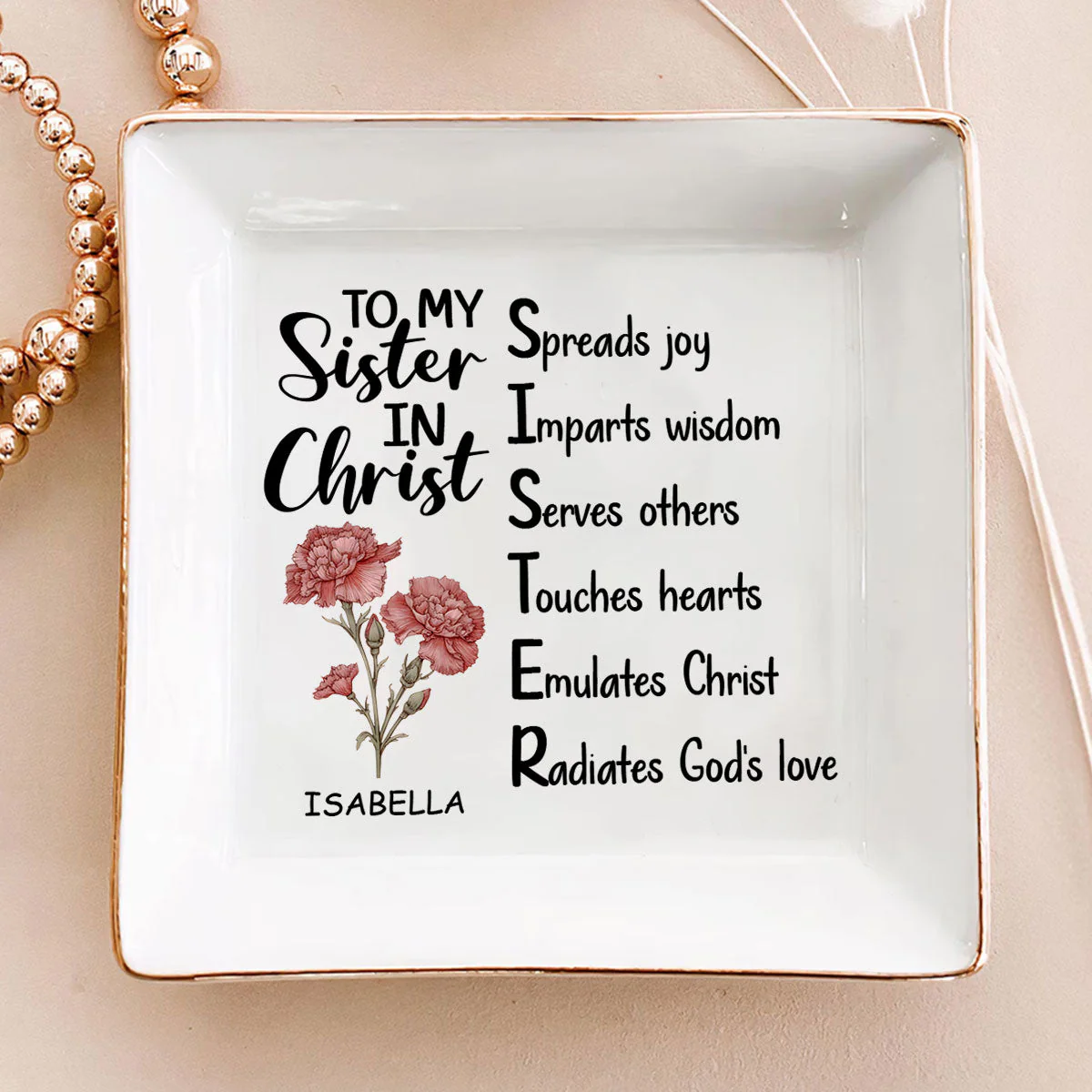 To My Sister In Christ Birth Month - Personalized Jewelry Dish - Gift For Bestie, Sister NH96