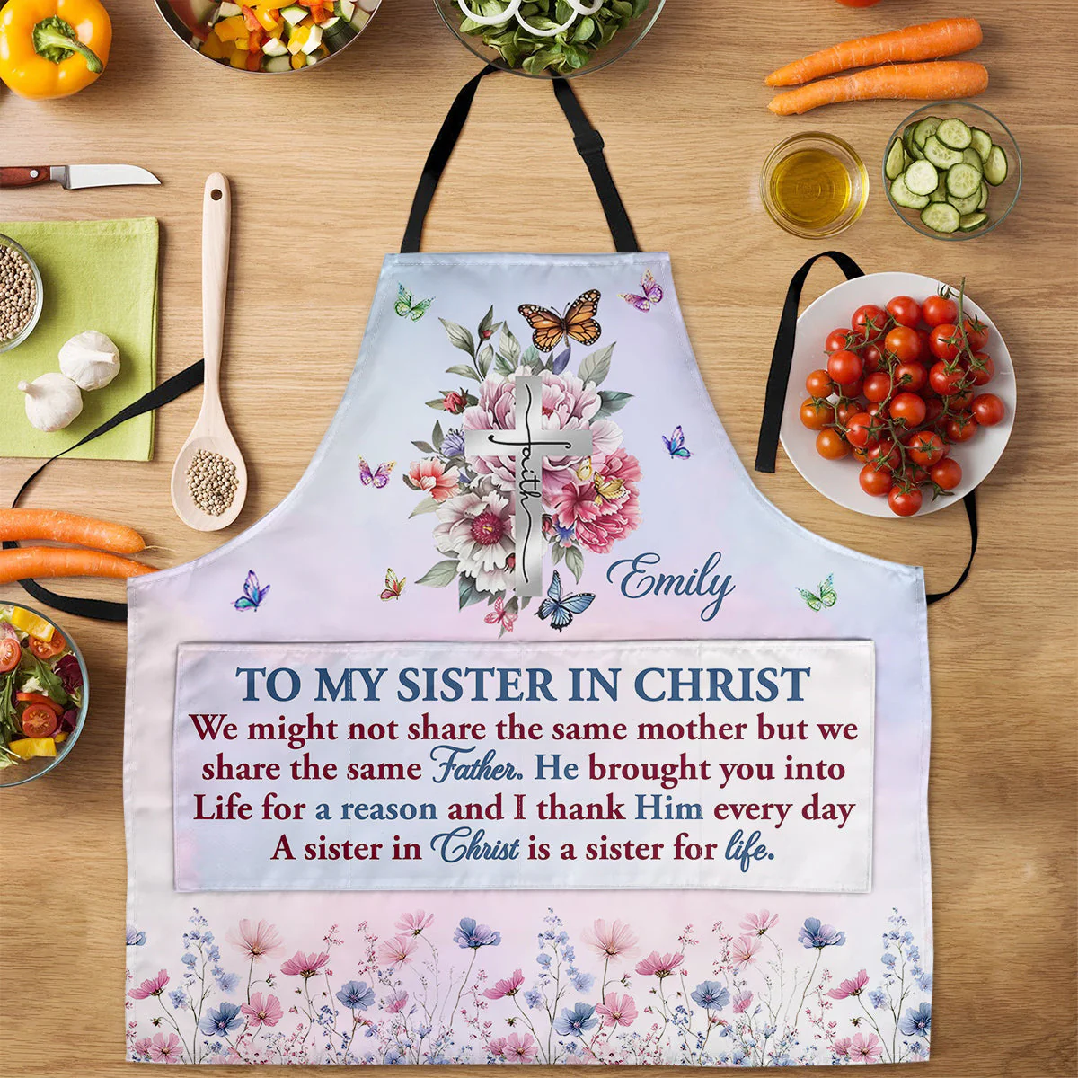 To My Sister In Christ - Personalized Apron With Pocket - Gift For Sister