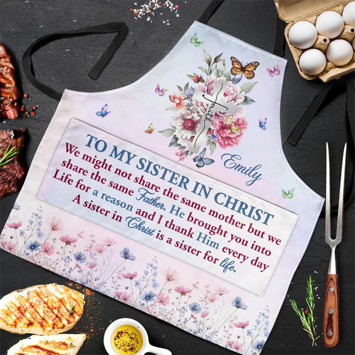To My Sister In Christ - Personalized Apron With Pocket - Gift For Sister - Image 2