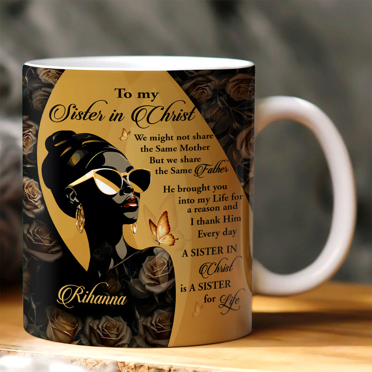 To My Sister In Christ - Personalized White Edge-to-Edge Coffee Mug - Christian Gift For African Sister