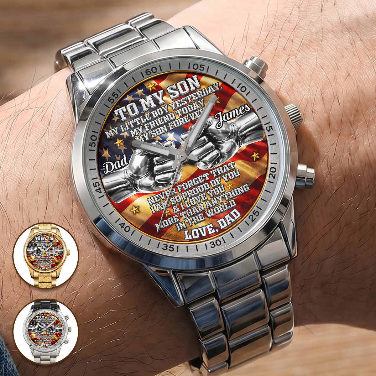 To My Son My Little Boy - Personalized Men's Wrist Watch - Gift For Dad, Grandpa
