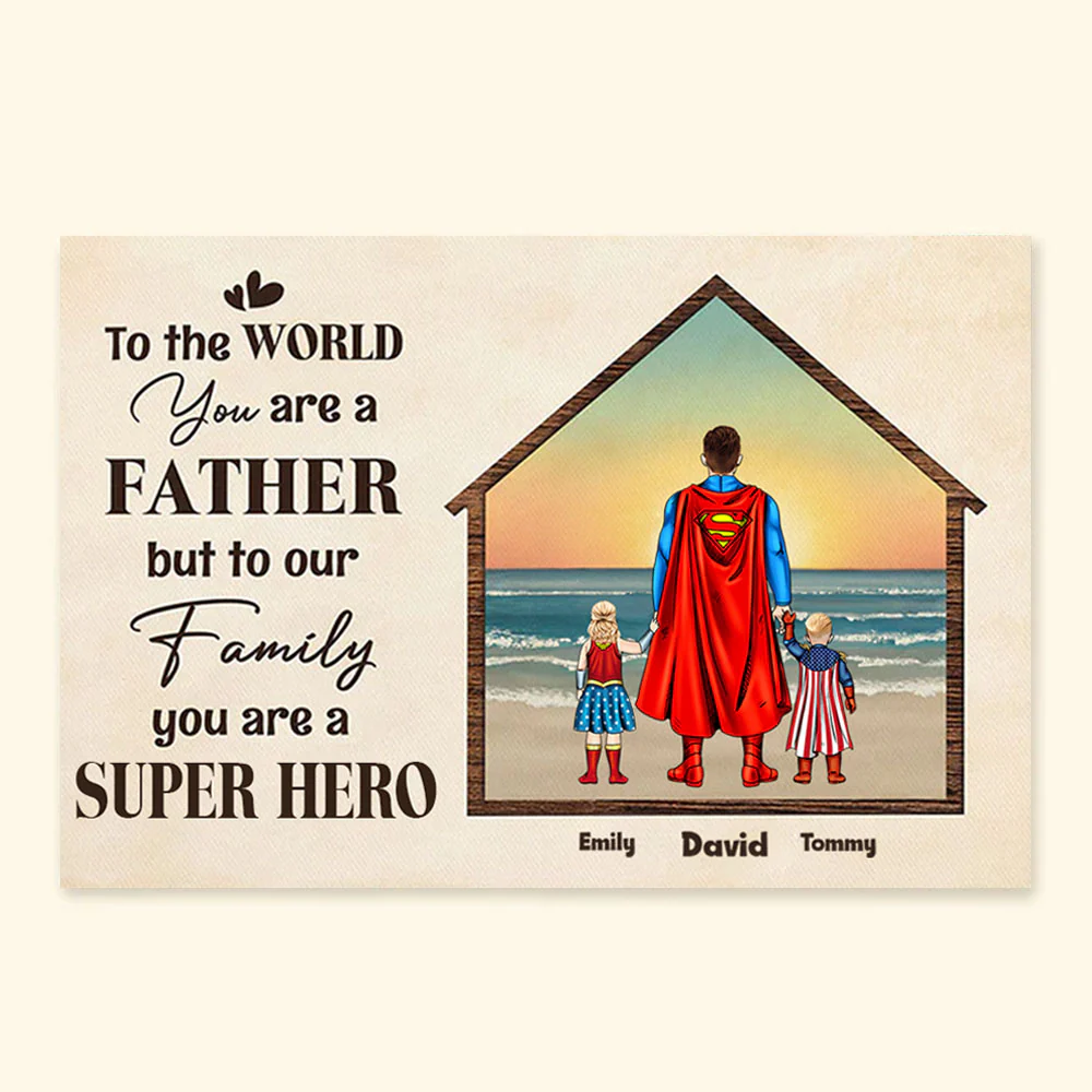 To Our Family You're The World - Gift For Dad, Grandfather - Personalised Canvas Poster - Image 3