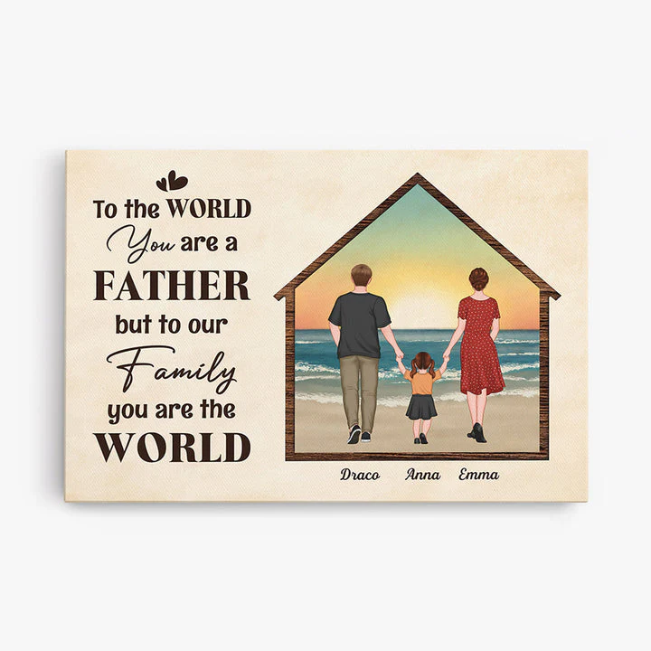 To Our Family You're The World - Gift For Dad, Grandfather - Personalised Canvas Poster - Image 5