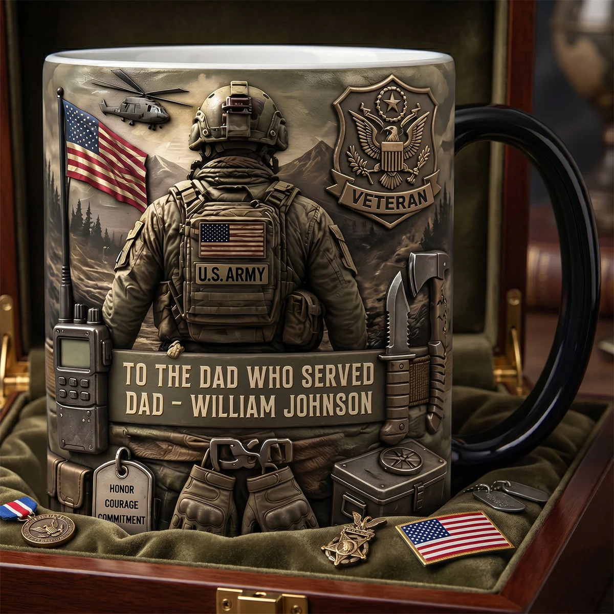To The Dad Who Served Dad - Personalized Color Changing Mug - Gift For Dad, Veterans - Image 3