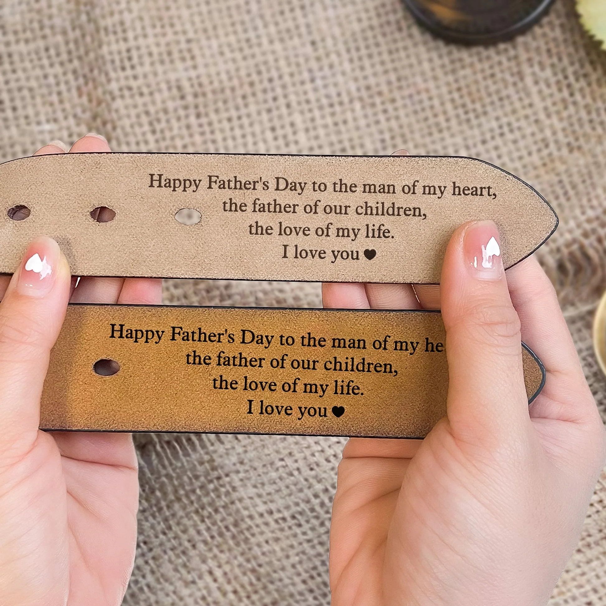 To The Man Of My Heart - Gift For Dad, Husband, Father's Day - Personalized Engraved Leather Belt - Image 2