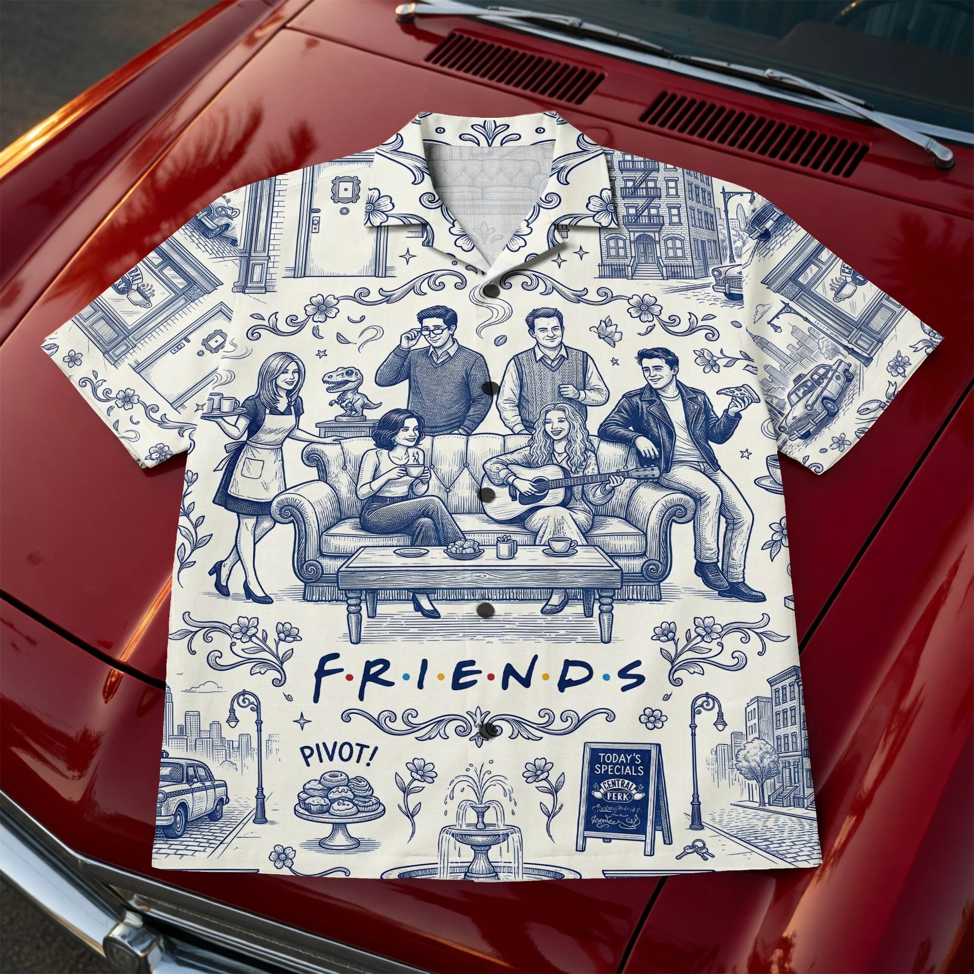 Toile De Jouy Classic Friends Sitcom Blue Coffee House Apartment - Hawaiian Shirt - Gift For - Image 3
