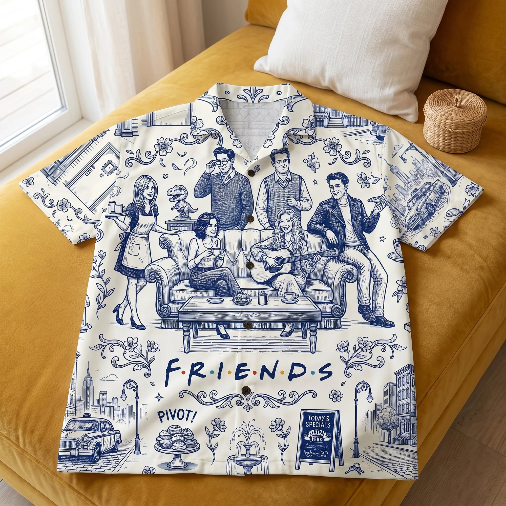 Toile De Jouy Classic Friends Sitcom Blue Coffee House Apartment - Hawaiian Shirt - Gift For - Image 4