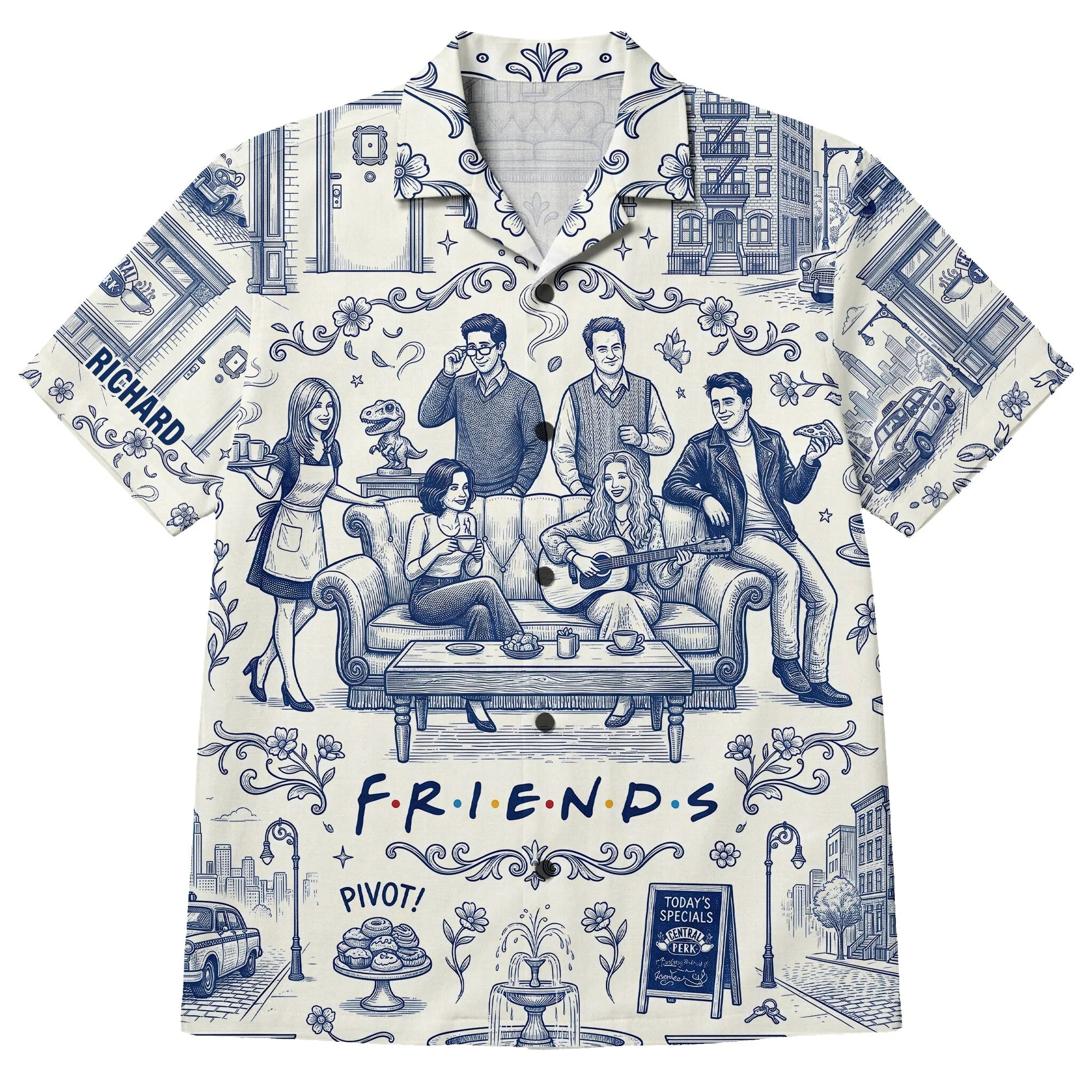 Toile De Jouy Classic Friends Sitcom Blue Coffee House Apartment - Hawaiian Shirt - Gift For - Image 5