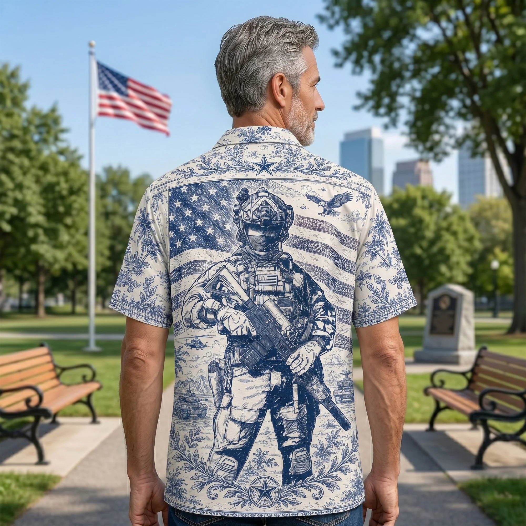 Toile De Jouy Veteran Celebrate America 250th Anniversary - Personalized Hawaiian Shirt - Gifts For Veterans - Image 3