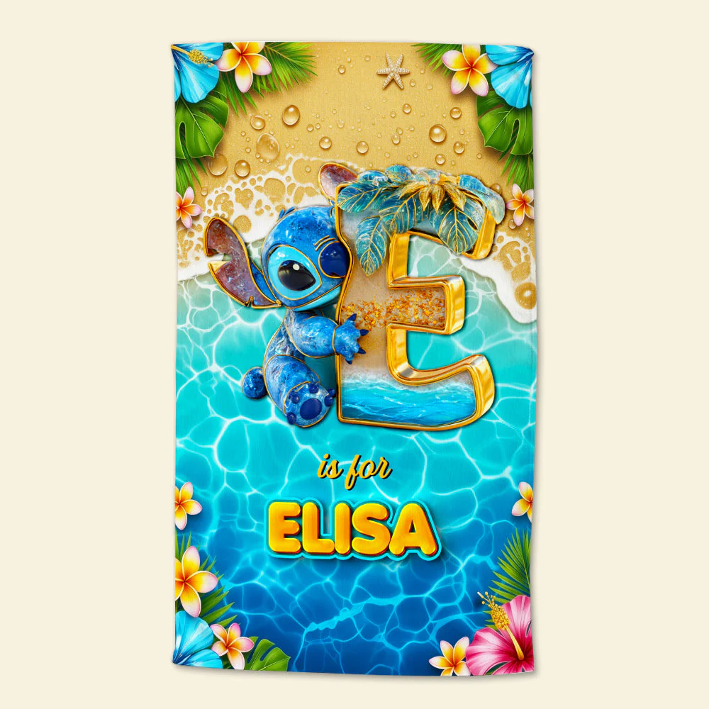 Tropical Beach Vacation With Cute Blue Alien - Personalized Beach Towel - Vacation Gift For Movie Fans - Sti - Image 4