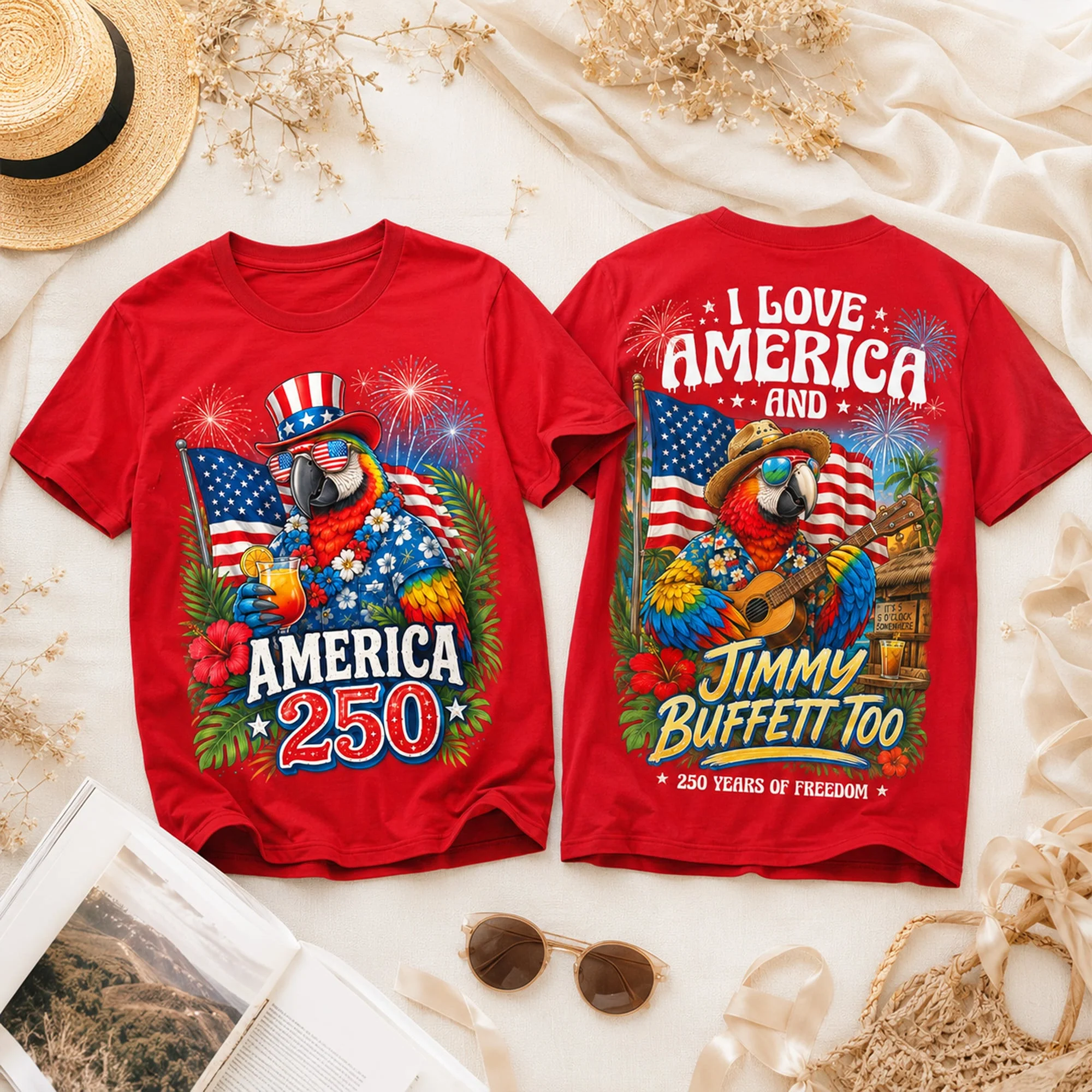 Tropical Parrot I Love America Jimmy - Personalized Shirt - Patriotic  Gift For Family