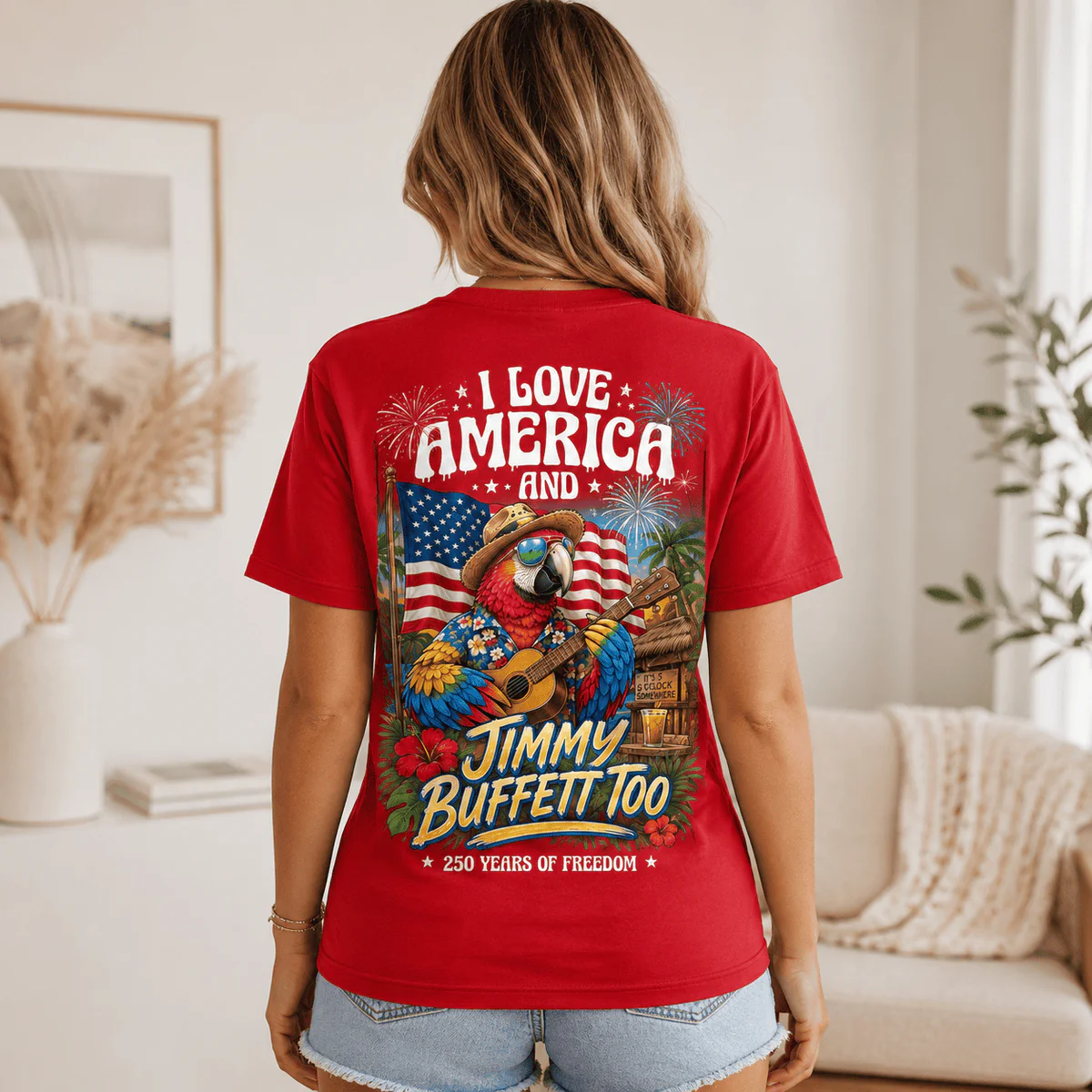 Tropical Parrot I Love America Jimmy - Personalized Shirt - Patriotic  Gift For Family - Image 5