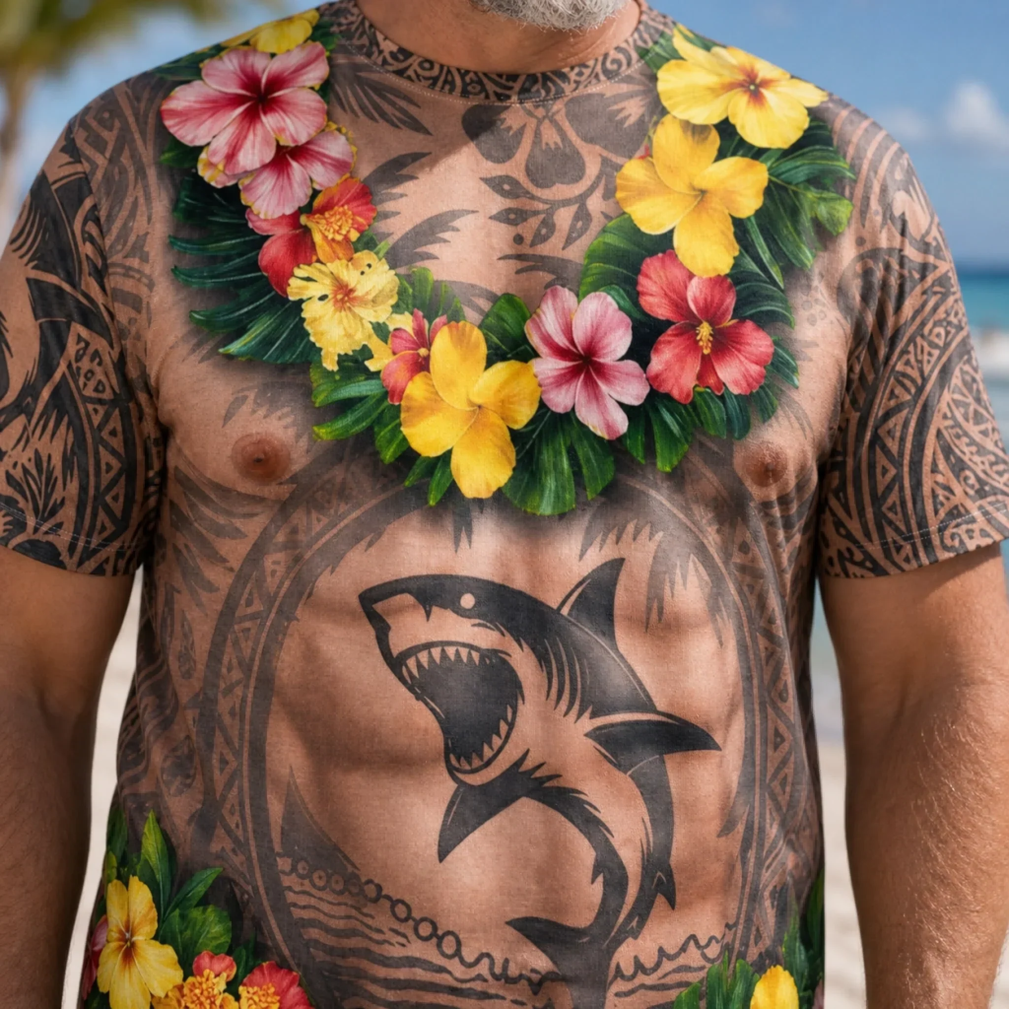 Custom Funny Tropical Shark Tattoo Beach Style Summer Trip - Personalized All Over Shirt - Gifts For Men, Husband, Dad - Image 5