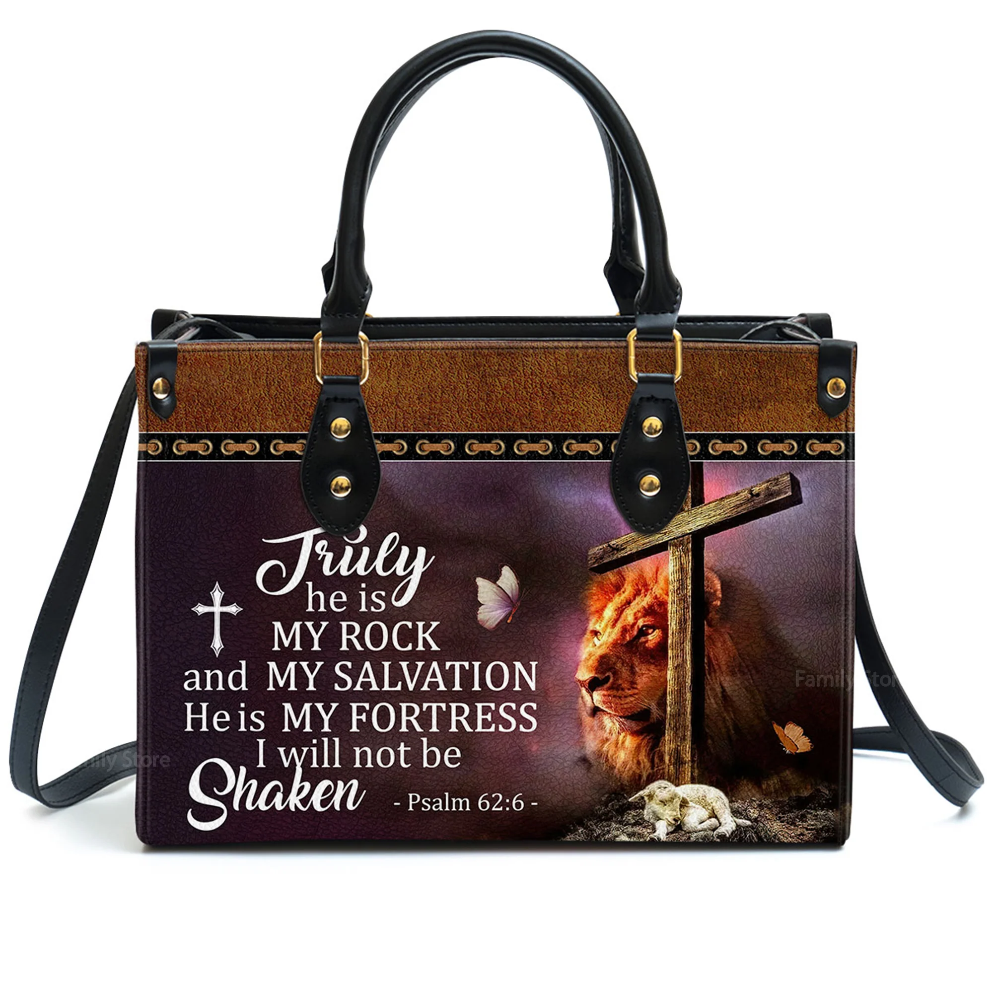 Truly He Is My Rock And My Salvation - Personalized Leather Handbag With Handle - AT4081338 - Image 2