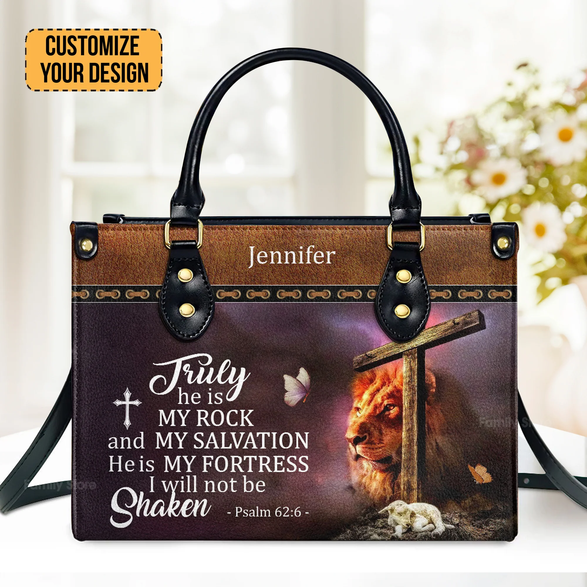Truly He Is My Rock And My Salvation - Personalized Leather Handbag With Handle - AT4081338 - Image 3